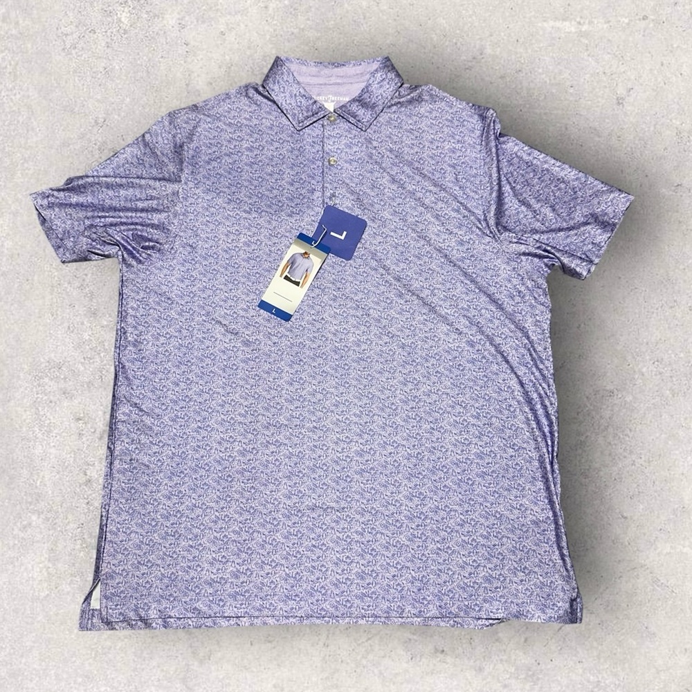 NEW WITH TAG Hickey Freeman Mens Polo Shirt Purple Floral Print Performance Golf